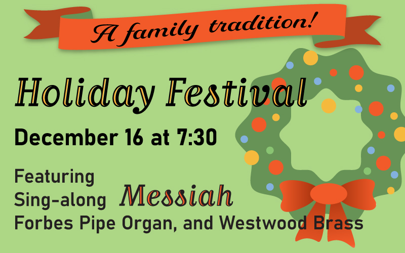 Holiday festival banner with holiday wreath on green background
