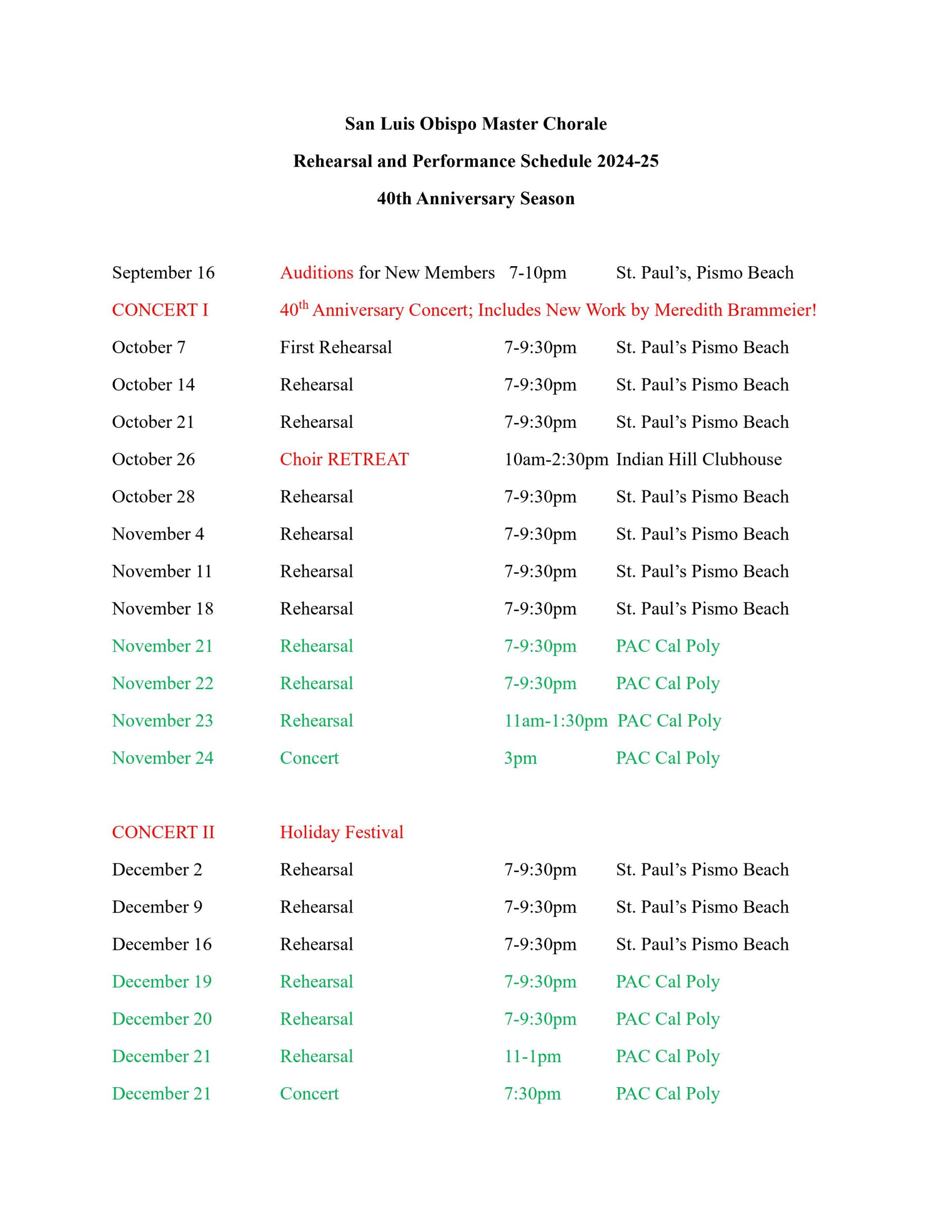 SLOMC rehearsal schedule