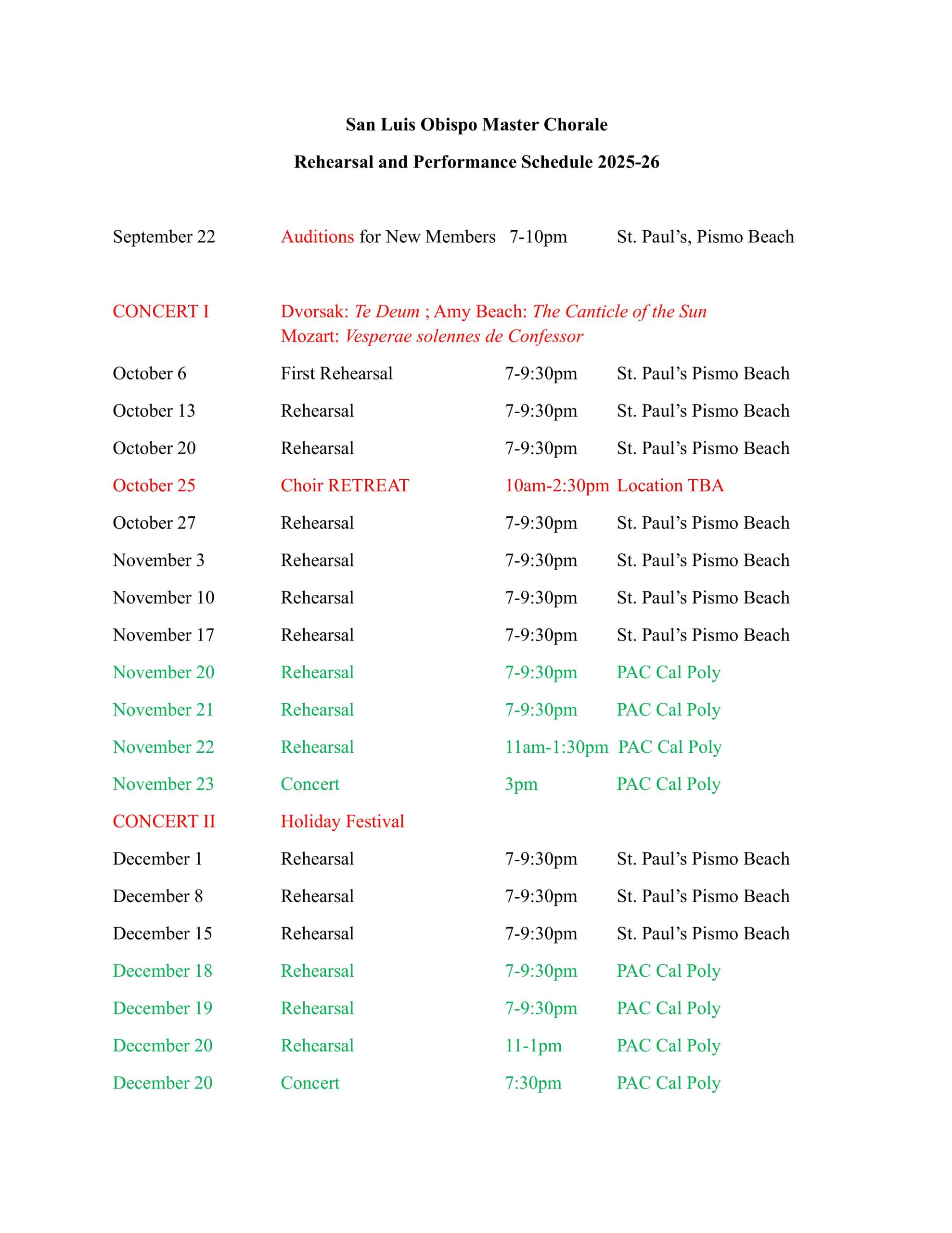 fall schedule
