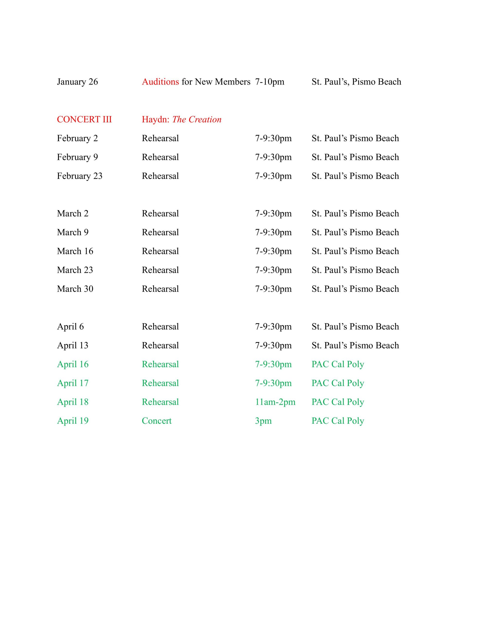 spring schedule
